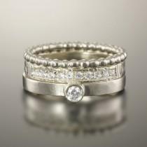 wedding photo - Engagement ring and wedding band,  Bridal ring, Diamond wedding set, Wedding ring set, 14K White Gold Diamond rings, Gold & diamond ring set