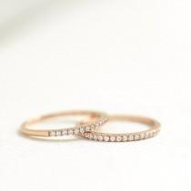 wedding photo - Rose Gold Half Eternity Rings 1mm - Rose Gold Stacking Ring - Thin Rose Gold Band - Wedding Band - Rose Gold Ring for women