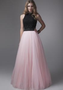 wedding photo -  Zipper Black Pink Tulle A-line Sleeveless Halter Crystals Ruched Floor Length
