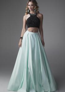 wedding photo -  Halter Two-piece Beading Mint Satin Sleeveless Ruched Floor Length Ball Gown