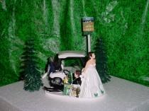 wedding photo - GOLF Cart Sports Fan Groom Fun Green Wedding Cake Topper-Dress Bride Just Married - G4S