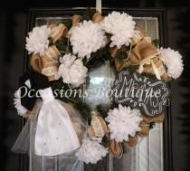 wedding photo - Made to Order- Burlap Wedding Decoration- Bridal Shower Decoration- Wedding Wreath- Burlap Wreath