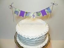 wedding photo - Garden Party Cake Banner Floral Bunting Topper Purple Lavender Green