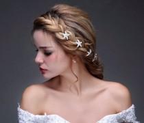 wedding photo - Beach Wedding Bridal Starfish Crystal Hair Pins 5 Piece Set