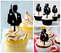 wedding photo - Ca321 New Arrival 10 pcs/Decorations Cupcake Topper/ James Bond 007 /Wedding/Silhouette/Props/Party/Food & drink/Vintage/Fun/Birthday/Shop