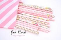 wedding photo - Pink Floral Straws -Pink and Gold -Pink Straws -Gold Straws -Flower Straws *Paper Straws -Wedding decor *Gold Wedding Decor *Pink Polkadot