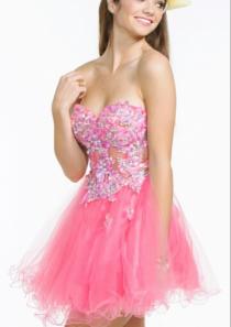 wedding photo -  Crystals A-line Sweetheart Appliques Zipper Tulle Sleeveless Pink