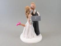 wedding photo - Customized Bride & Groom Computer Geek Wedding Cake Topper