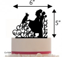wedding photo - Custom Wedding Cake Topper , Couple Silhouette and any Dog of your choise with free base for display - Wedding Sign Table Display