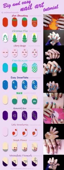 wedding photo - Tutorial Of A Bunch Of Simple Nail Art Designs By Evilstrawberrycookie From DeviantArt - Big Strawberry, Christmas Tree, Cherries (Cherry), Fish Scales, M, Romantik Rose, Small Strawberry (strawberries), Simple Flower, Minimalistic Firework