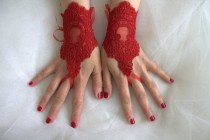wedding photo -  red, lace wedding gloves, prom dress gloves,costume gloves,halloween gloves, free shipping!