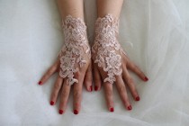 wedding photo -  french lace, pink lace wedding gloves, costume gloves,bridal gloves, free shipping!