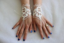 wedding photo -  wedding,bridal gloves,ivory lace,custom lace style,french lace,Free shipping.
