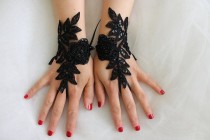 wedding photo -  Beaded black, lace wedding gloves, costume gloves,halloween gloves, free shipping!