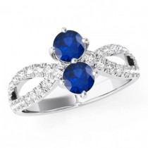 wedding photo -  Two Stone Blue Sapphire & Diamond Split Shank Ring 14k White Gold- Engagement Rings - Promise Rings, Sapphire Jewelry - Raven Fine Jewelers