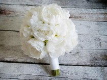 wedding photo - White Peony Wedding Bouquet - Peony Wedding Bouquet