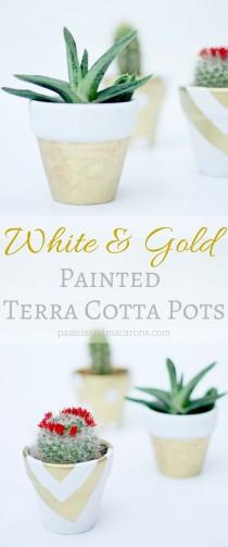 wedding photo - White And Gold Painted Terra Cotta Pots