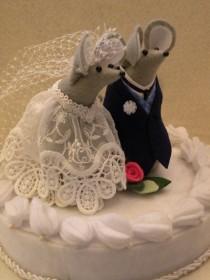 wedding photo - Mr and Mrs Mouse Wedding Cake Toppers, Felt Mice decorations  soft sculpture