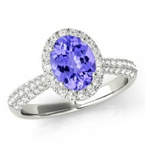 wedding photo -  8x6mm Oval Tanzanite & Diamond Pave Engagement Ring 14k White Gold - Tanzanite Rings - Tanzanite Jewelry - Anniversary Ring - For Women