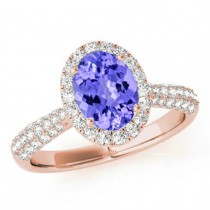 wedding photo -  8x6mm Oval Tanzanite & Diamond Pave Engagement Ring 14k Rose Gold - Tanzanite Rings - Tanzanite Jewelry - Anniversary Ring - For Women