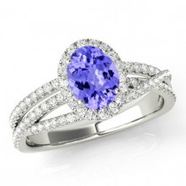 wedding photo -  8x6mm Oval Tanzanite & Diamond Multi Row Engagement Ring 14k White Gold - Tanzanite Rings - Tanzanite Jewelry - Anniversary Ring - For Women