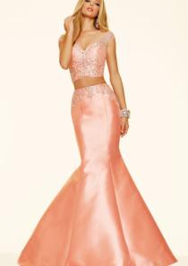 wedding photo -  Cap Sleeves Two-piece Appliques Zipper Floor Length Mermaid Satin Sweetheart Ruched