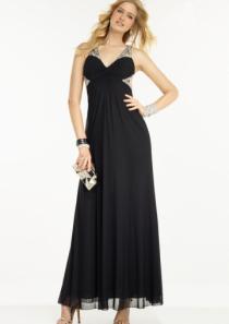 wedding photo -  Ruched A-line Sleeveless Black V-neck Ankle Length Crystals Chiffon