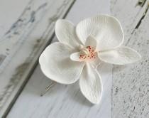 wedding photo - White orchid clip - flower hair pin - flower girl hair clip - white hair clip - wedding hair clip - bridal flower headpiece - hair jewelry