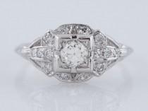 wedding photo - Antique Engagement Ring Art Deco .36ct Old European Cut Diamond in Platinum