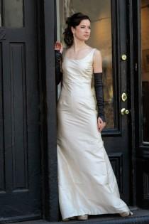 wedding photo - Champagne Simple Fit-and-Flare Silk Wedding Dress