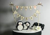 wedding photo - COMBO Penguins Wedding Cake Topper Plus BANNER