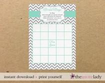 wedding photo - Bridal Shower Bingo Downloable Game Card, Stripes of Love Mint, Digital, Print Yourself, JPEG, PDF, Print Ready Files, INSTANT Download