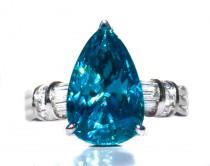 wedding photo - Natural 10 ct Cambodian Blue Zircon Pear & Diamond Ring