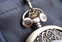 wedding photo - 1pc Personalized Bronze Letter Charm Disk - Alphabet Charm - Pocket Watch Stamped Letter Disk - Groomsmen - Item SBD A-Z