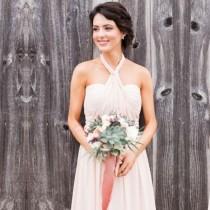 wedding photo -  Elegant Floor Length Halter Bridesmaid Dresses with Bowknot