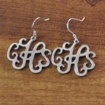 wedding photo - FREE Shipping-Personalized monogram earrings in alloy, monogram earring,silver, monogram jewelry, custom gift for mother, bridemaid jewelry