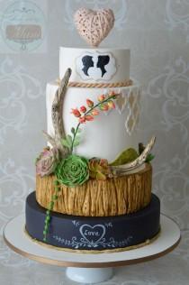 wedding photo - Wedding Cake Inspired By Driftwood,chalkboard & Succulents.