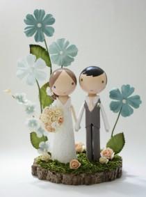 wedding photo - custom wedding cake topper with wood slab whimsy garden