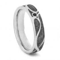 wedding photo - Art Nouveau Engagement Ring with Black Diamond, 10k White Gold Wedding Band with Meteorite
