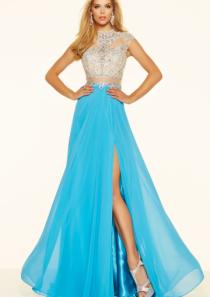 wedding photo -  Chiffon White Blue Ruched Straps Two-piece Split Front A-line Crystals Sleeveless