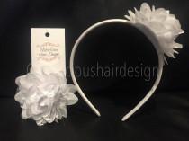 wedding photo - Dahlia Chiffon Lace Flower Clip/Headband - White
