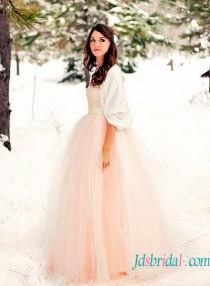 wedding photo -  H1581 Lovely simple blush pink color tulle strapless wedding dress
