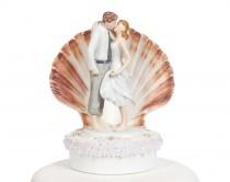 wedding photo - Beach Get Away Shell Wedding Cake Topper - Custom Painted Hair Color Available - 109243