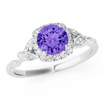 wedding photo - Willor Tanzanite & Diamond Vintage Inspired Engagement Ring - Leaf Vine Rings - Gemstone Rings for Women - Tanzanite Rings - Anniversary - Wedding