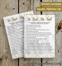 wedding photo - PRINTABLE Gold Glitter Confetti He Said She Said Bridal Shower Game Fill In - DIY Instant Download He Said She Said Game Digital File - 5x7