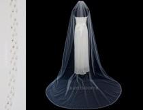 wedding photo - Pearl and Crystal Edge Bridal Veil, Cathedral Chapel Floor Royal Wedding Veil, White or Ivory, Style 2008