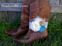 wedding photo - TURQUOISE Boot Bracelet - Boot Band - Boot Accessory - Wedding Boot Cuff - Boot Flower - Rustic Wedding - Boot Jewelry - Country Wedding