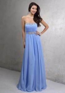 wedding photo -  Blue A-line Strapless Sleeveless Beads Ruched Open Back Chiffon Floor Length