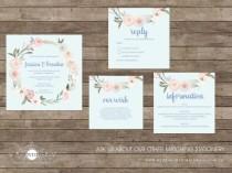 wedding photo - Blue Waterflowers, light Blue floral Wreath Wedding Invitation Printable Template