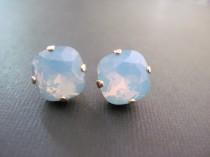 wedding photo - Blue Opal Crystal Earrings/Swarovski Crystal Studs/Swarovski Earrings/Square Crystal Studs/Bridesmaid Earrings
